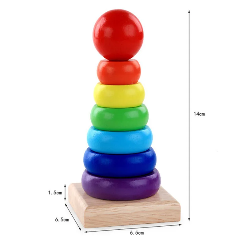 Деревянные Радужные Разноцветные кольца для укладки Башня Строительные блоки Игрушки Монтессори Обучающие Сложенные высокие деревянные игрушки для малышей Подарок для малышей - 4