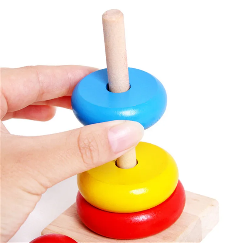 Деревянные Радужные Разноцветные кольца для укладки Башня Строительные блоки Игрушки Монтессори Обучающие Сложенные высокие деревянные игрушки для малышей Подарок для малышей - 5