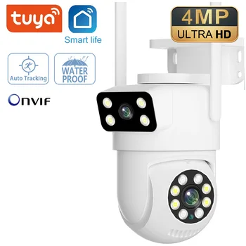 2K 4MP Двухобъективная Tuya Smart Life Onvif HD Водонепроницаемая наружная IP-камера P2P WiFi Камера безопасности Bullet CCTV Камера наблюдения