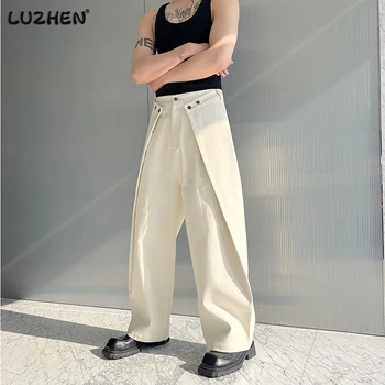 LUZHEN Fashion Personality, Съемный нишевый дизайн, Мужские повседневные брюки 2023, Новые Модные Оригинальные однотонные свободные брюки 43f734
