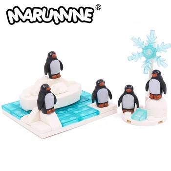 Marumine MOC Классический Набор строительных блоков для антарктического пингвина, детали для ледника, Снежные детали, Кирпичная модель животного, Креативные Аксессуары, Игрушки, Подарки