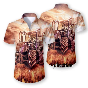 phechion Мужские пляжные рубашки с коротким рукавом Сельскохозяйственная техника Трактор Повседневные рубашки с 3D принтом Модная Уличная одежда Мужские топы X110