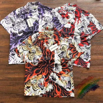 Рубашки Wacko Maria с полным принтом Hawaii Beach Flame Tiger, мужские и женские рубашки со свободным карманом и лацканами, топ